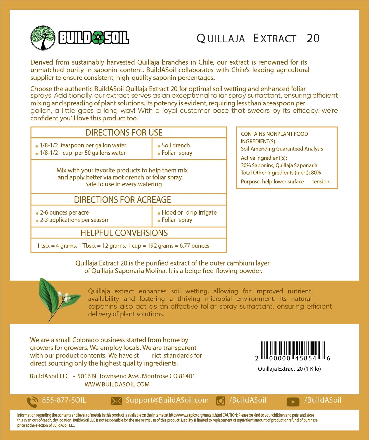 BuildASoil Quillaja Saponaria Extract Powder 20